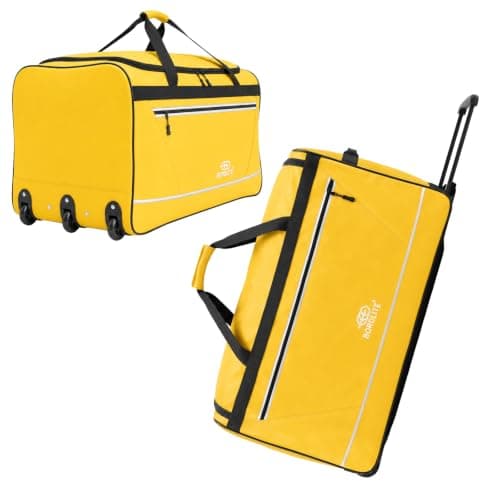 Bordlite 105L Extra Large Travel Bag on Wheels – 30 Inch Water-Resistant Tarp Holdall with 3 Smooth Wheels, Pull Handle & Quick-Access Pocket – Holiday and Storage Luggage, 77x38x36cm, Yellow — view 3