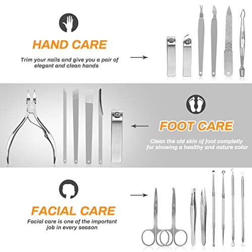 Manicure Set, CestMall 21pcs Nail Clippers Pedicure Kit Stainless Steel Professional Manicure Kit for Men Women Nail Care Tools Personal Home Travel Grooming Kits with Leather Case (Black) — view 2