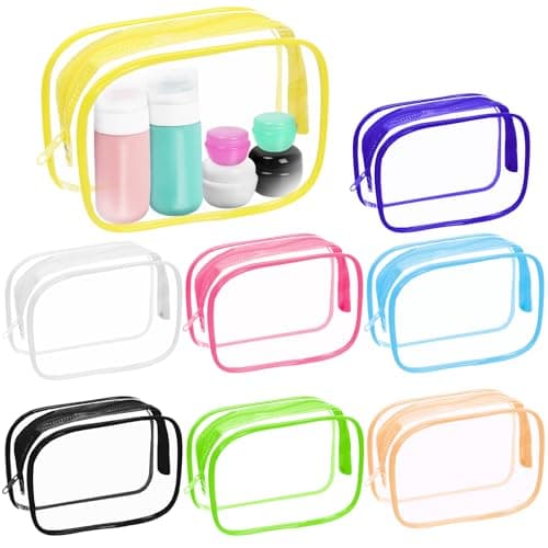 Keadic 8Pcs Clear Makeup Bags Cosmetic Storage Bags PVC Zipper Pouches Travel Waterproof Makeup Plastic Case for Women Organizing Toiletries Traveling Bathroom(14.5 * 10cm,8 Colors)