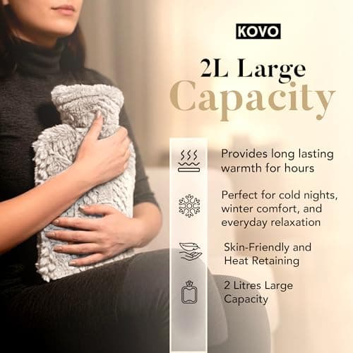 Hot Water Bottle with Hand Inserts & Luxury Cosy Faux Fur Cover, 2L Leakproof Large Hot Water Bag for Neck & Shoulder Pain Relief, Hand & Feet Warmer, Gift for Women,Men (Cream – Ivory) — view 4