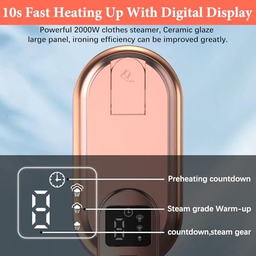 Steam Iron Travel Steamer with LCD Screen, 10S Fast Heat-up 2000W Steamer Clothing with 180° Rotatable Handle, Portable Handheld Clothes Steamer, 3 Steam Levels for Travel, Home, Office (Rose Gold) — view 2