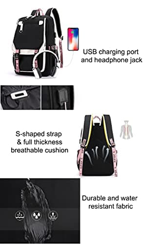 SellerFun Teenage girls' Backpack Middle School Students Bookbag Outdoor Daypack With USB charge Port (4# Black Pink, 21 Liters) — view 6