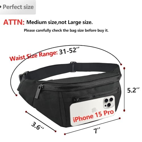AIKENDO Fanny Pack for Men Women,Crossbody Waist Bag Pack,Belt Bag for Travel Walking Running Hiking Cycling,Easy Carry Any Phone,Wallet, Black, One Size — view 2