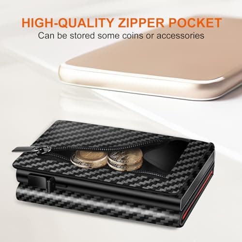 dwnkove Mens Wallet Credit Card Holder, Minimalist Wallets for Men, Aluminum Pop up Wallet, RFID Blocking, Premium Leather, Smart, Slim, Coin Pocket | 9-14 Card Capacity | ID Window | Cash Slot — view 4