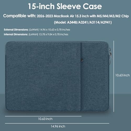 ProElife Sleeve Case for MacBook Air 15'' M5 M4, Water-resistant, Navy Blue — view 2