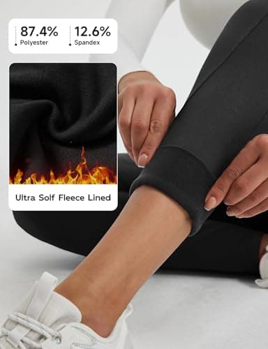 baleaf Women's Thermal Leggings Fleece Lined Winter Running Trousers High Waisted Warm Pants with Cross Pockets Tights for Hiking Black M — view 3
