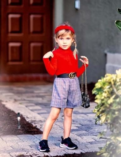 Arshiner Girls Ribbed Turtleneck Long Sleeve Top Red — view 6
