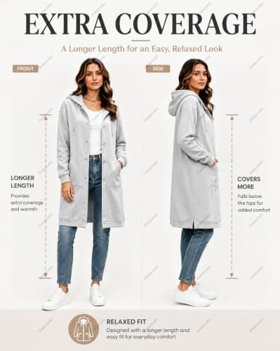 Ladies Long Sweatshirt Jacket Button Front for Shopping and Daily Travel — view 5