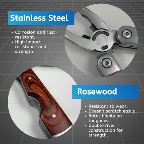 Rosewood Multi Tool, 22 in 1 Tools, Tough Multitool Belt Pouch, Needle & General Pliers, Screwdrivers - Phillips & Flathead, 10 Piece Bit Set, File, 2 Inch Rule, Can Opener, Bottle Opener — view 4