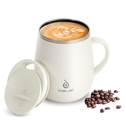 Ideus 460ml Insulated Coffee Mug with Lid and Handle (White 2.0)