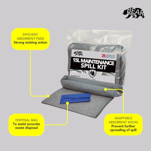 20L Spill Kit (Maintenance) UK Manufactured, Grey, Absorbs Non-Aggressive Oil and Water Based Fluids, For Indoor/Outdoor Use to contain General Liquid Spills, On-the-go Bag — view 4