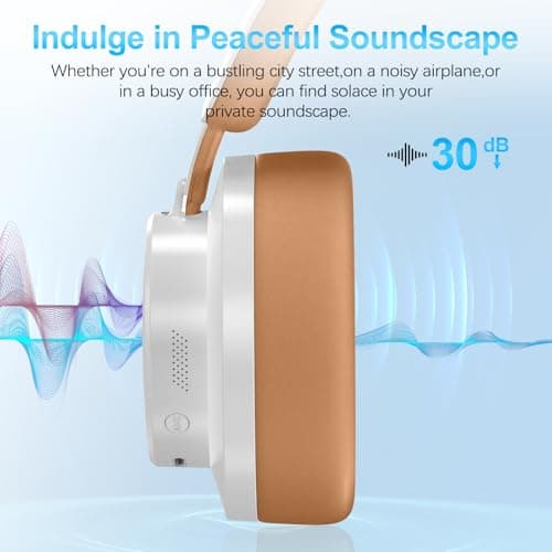 Noise Cancelling Headphones Wireless Bluetooth, Over Ear Headphones Bluetooth with Microphone, Cancelling Wireless Headphone Over Ear, 65h Playtime, Clear Calls, Comfort Fit For Travel (Grey Brown) — view 3