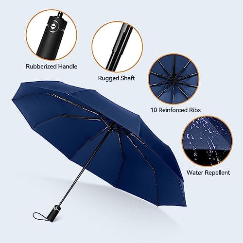 TechRise Umbrella Compact Windproof Travel Umbrellas: Easy Auto Open Close, Strong Fiberglass Frame, Durable Folding Lightweight Portable Automatic Backpack Umbrella for Men and Women, 10 Ribs — view 3