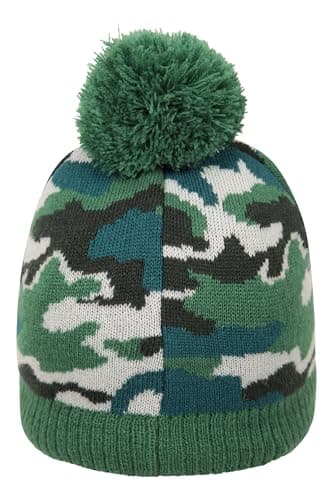 Mountain Warehouse Camo Fleece Kids Beanie - Warm Hat Cap - Best for Winter, Travelling, Walking Green ONE — view 3
