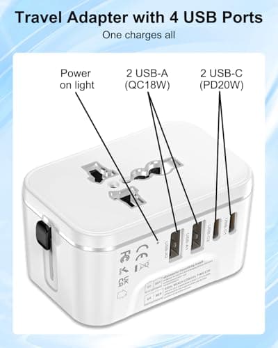 Universal Travel Adapter Worldwide with 2 USB C and 2 USB A Ports, International Travel Plug Adapter Worldwide USB Travel Adaptor All in One Universal Charger Power Adapter for European EU US UK AUS — view 5