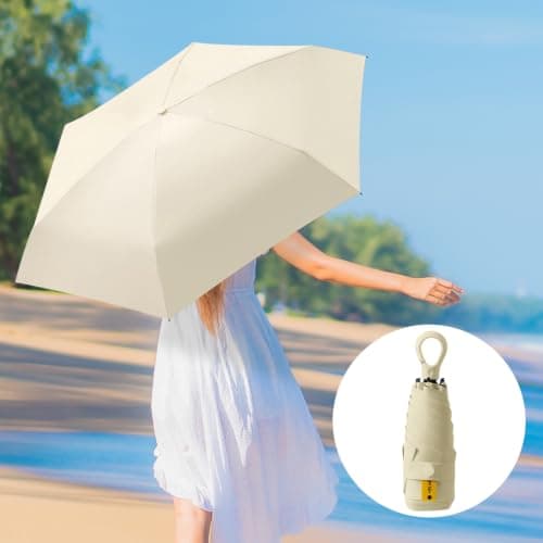 Ancuioyz Mini Sun Umbrella, Ring Handle Allows For Hanging, Uv-Resistant, Rainproof, And Sunproof, Suitable For Men Women Kids，Khaki — view 5