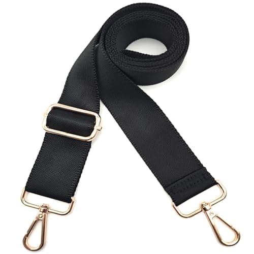 Xundefeng 2 inch Wide 55"L Adjustable Replacement Bag Straps Crossbody Shoulder Strap for Handbags Camera Duffle Messenger Laptop Bags - Black Belt,Gold Hardware