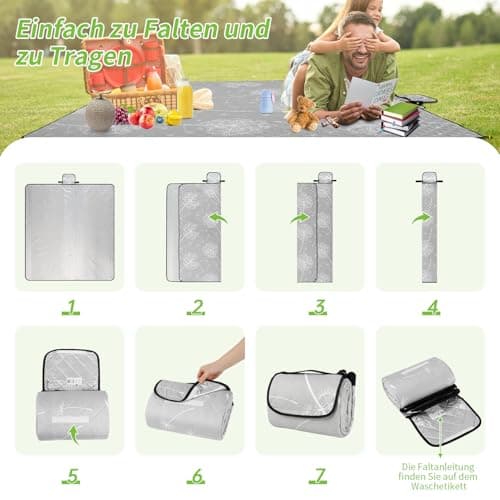 HAUSPROFI Waterproof Picnic Blanket – 200 x 200 cm, Large Foldable Mat with Carry Strap, Machine Washable, Ideal for Camping, Park, Garden & Beach — view 4