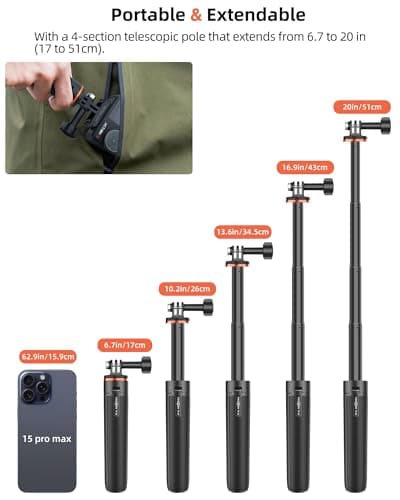 20"/51cm Selfie Stick Tripod for DJI Osmo Action 5 Pro/4/3, Osmo 360, 2-in-1 Desk Tripod Stand w Magnetic Quick-Release Adapter, Extendable Handle/Monopod/Extension Rod/Travel Vlogging Accessories — view 4