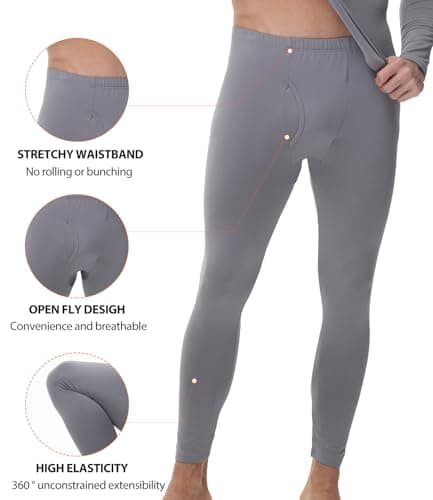 wirarpa Men's Thermal Underwear Set Long Johns Top & Bottom Light Grey L — view 3