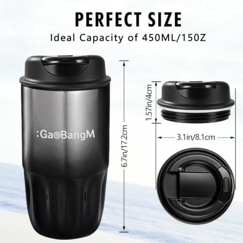 : GaoBangM 450ml Travel Mug,Insulated Coffee Cup with Leakproof Lid,Black-1 — view 5