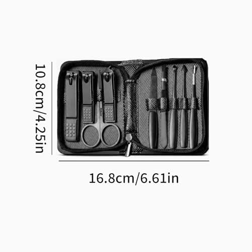 9PCS Mens Nail Grooming Kit, Heavy Duty Stainless Steel Manicure Set with Fingernail & Toenail Clippers, Scissors, Tweezers, Nail File & Cuticle Tools, Compact Leather Case for Travel — view 3
