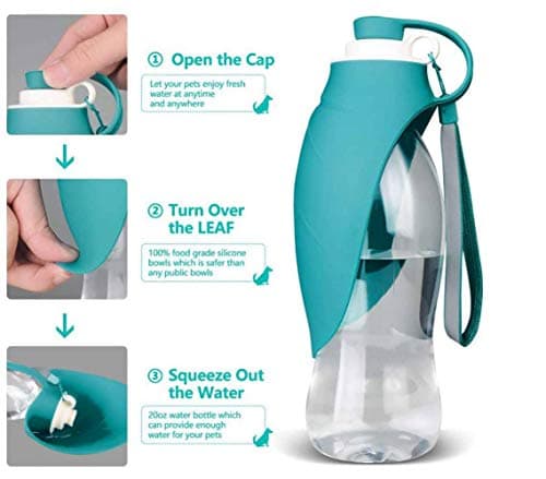 BePetMia Water Bottle Travel Portable for Dogs, Lid Can Be Used As Drinking Bowl, Dog Drinking Bottle In Silicone For Outdoor Use, 580 ml (Grey) — view 3