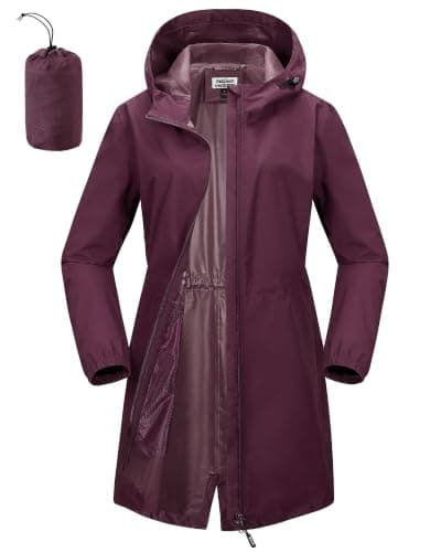 Outdoor Ventures Women's Waterproof Rain Jacket Packable Long Rain Coat