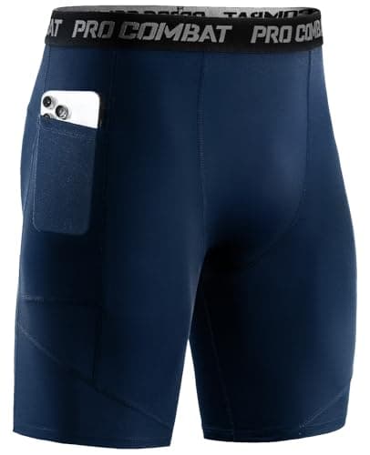 Niksa Compression Shorts Men Gym Running Sports Anti Chafing Underwear Base Layer Shorts Sports Undershorts Quick-Drying Fabric Men’s Workout Shorts, Navy Blue, M