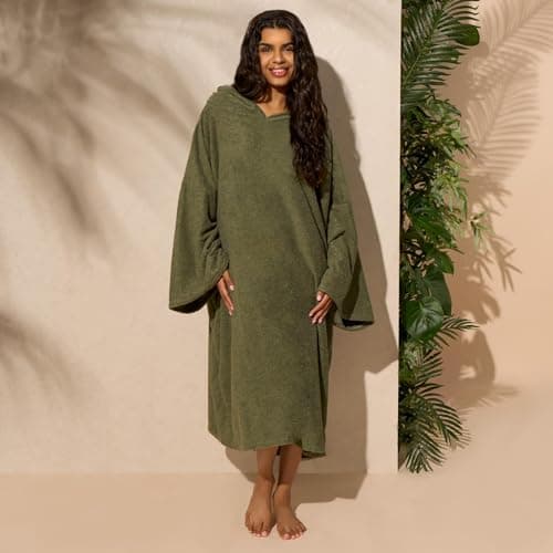 Brentfords Hooded Towel Adults, Changing Robe Large Bath Surf Beach Swimming Robe Absorbent Quick Dry Soft Microfibre Towel Wrap for Women Men, Khaki Green — view 5