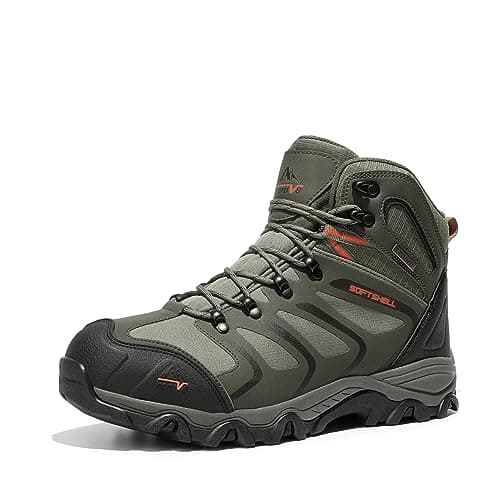 NORTIV 8 Men's Ankle High WaterproofWalking Boots,Olive/Black/Orange,10W