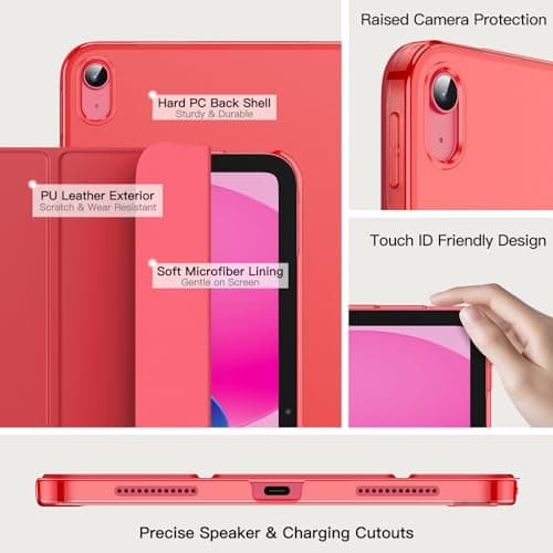 JETech Case for iPad (A16) 11th/10th Gen, Red — view 3