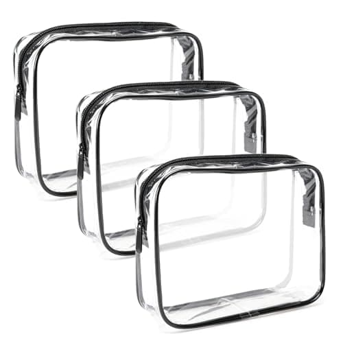 3 Pcs Clear Toiletry Bags for Travel, TSA Approved See Through Wash Bag, Waterproof PVC Clear Makeup Bag Cosmetic Pouch, Transparent Liquid Bags for Airport Hand Luggage