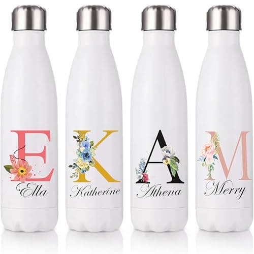 EKAM Personalised Stainless Steel Water Bottle - Customise with Any Name Any Initial - Thermal Vacuum Insulated Metal Water Bottle for 12 Hours Hot & 24 Hours Cold Drinks Flask 500ml - 17oz