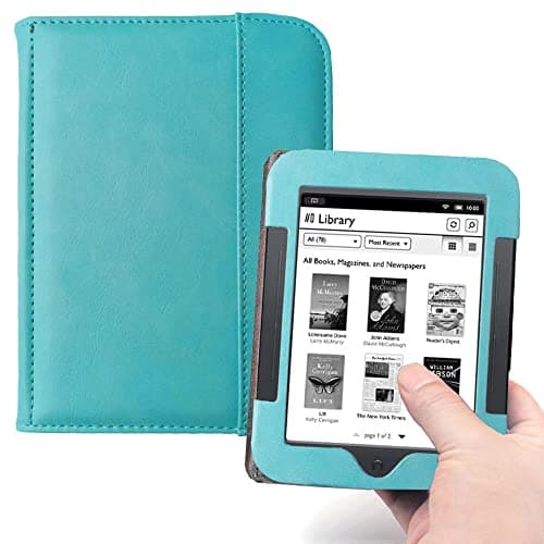 Kuesn Barnes & Noble Nook Simple Touch eBook Reader Case, Flip Leather Cover for 6 Inch Nook Model BNRV300 BNRV350 BNRV500 Heavy Duty Protection Case (Sky Blue)