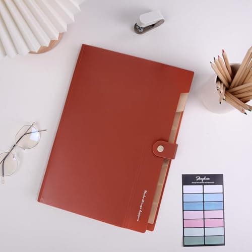 SKYDUE Document Folder A4, 8-Compartment Organiser with Labels, Practical Expanding Folder, Organiser Folder, File Folder, Robust Document Folder for Office, School and Travel (Brown) — view 3