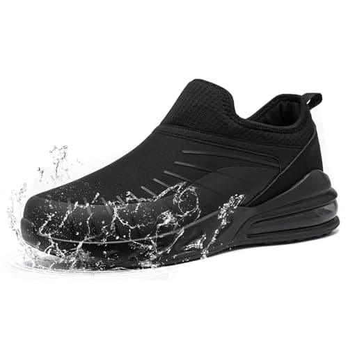 LARNMERN Slip on Trainer Women Non Slip Waterproof Work Shoes,Black,5 UK