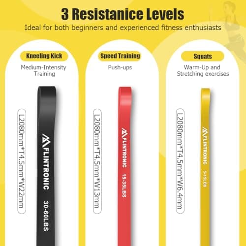 Flintronic Resistance Bands Set, 3 Different Levels Exercise Bands, Pull Up Bands Set for Men Women, Workout Bands for Home, Gym, Muscle Toning, Yoga, Stretch Mobility, Strength Training — view 2