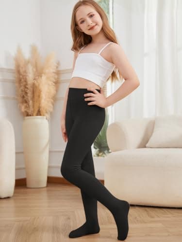 YloveM Girls Fleece Lined Thermal Tights Footed Winter Leggings 6-9 Yesrs — view 5