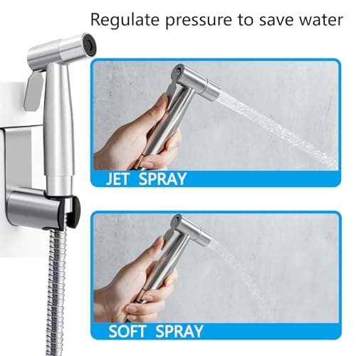 YIBEWANL Handheld Bidet Sprayer, Stainless Steel Shattaf Douche Shower Spray with T-Valve Adapter and 1.5m Hose for Toilet, Bathroom Bidet Jet Spray for Personal Hygiene — view 6