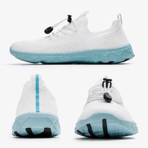 KOLILI Women's Stylish Water Shoes, Tennis Walking Shoes with Arch Support, Best for Water Sports, Travel & Walk, White/Sky Blue, 5.5 UK — view 6