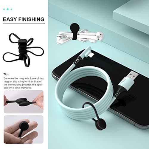 Xrkuu Reusable Magnetic Cable Ties 10Pcs, Silicone Tidy Clips (Black) — view 5