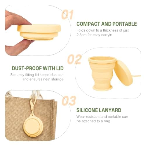 2 Pack Silicone Collapsible Travel Cup,Foldable Camping & Collapsible Coffee Cup,Expandable Silicone Drinking Mug with Lid,BPA Free Portable Pocket Cup for Hiking Travel Outdoor (Yellow) — view 4