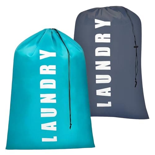 2 Pack Large Laundry Bags,24"" x 36"" Portable Travel Laundry Bag with Drawstring Cord,Travels Laundry Bags for Dirty Clothes, Ideal for Travel, Home, Dormitory, and Camping Use (Cyan + Grey)