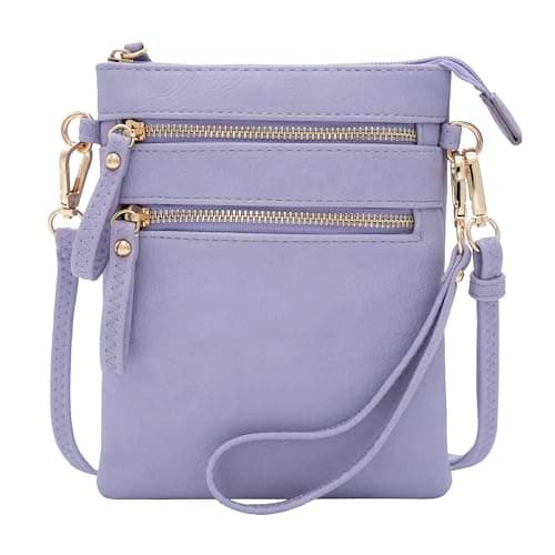 Solene Small Crossbody Bag for Women, Multi Zip Pockets with Detachable Wristlet, Lightweight Travel Purse, Cell Phone Pouch, Lavender, M, Crossbody Wristlet Purse