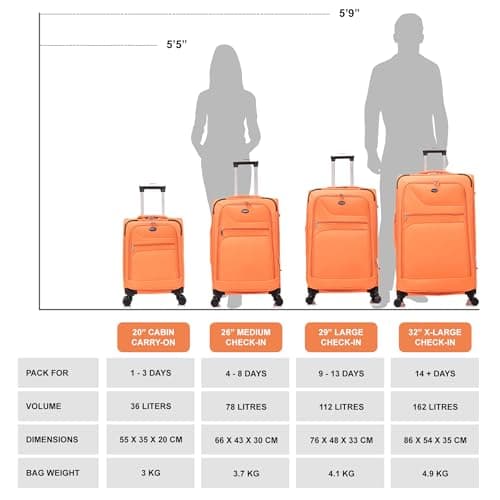 Aerostar Carry-on 20" Lightweight Soft Expandable Suitcase, Hand Luggage 4 Wheels & Combination Lock, 55x35x20cm | Accepted All Airlines easyjet, RyanAir, British Airways (Orange, 36 litres) — view 6