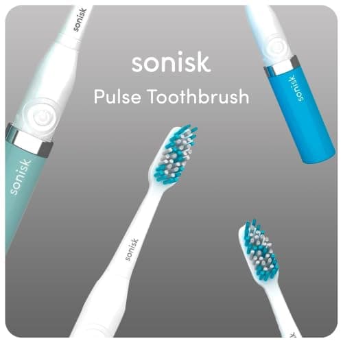 Sonisk Pulse | Battery Powered Electric Toothbrush | Portable Travel Size with Antimicrobial Sonic Technology | 1x Battery, 2X Brush Heads, 1x Travel Case Included (Pink Leopard) — view 5