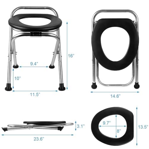 HXSEMAYIG Portable Toilet for Camping, Portable Toilet Seat, Portable Toilet Travel, Stainless Steel Portable Toilet, Foldable Portable Toilet for Camping/Car(Black) — view 2