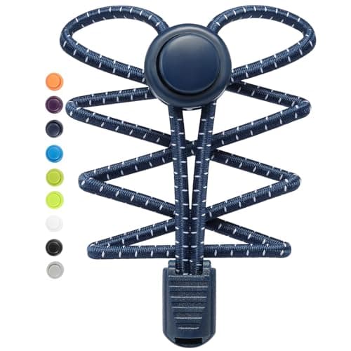Stepace 2 Pairs Elastic No Tie Lock Buckle Shoe Laces for Trainers Navy Blue