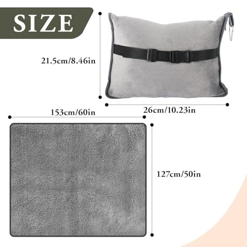 Eulihent Travel Blanket and Pillow 2 in 1 Airplane Blanket Ultralight Compact Foldable Soft Flannel Blanket with Luggage Belt and Backpack Clip for Long Flights, Camping, Car, Business Trips (Grey) — view 2
